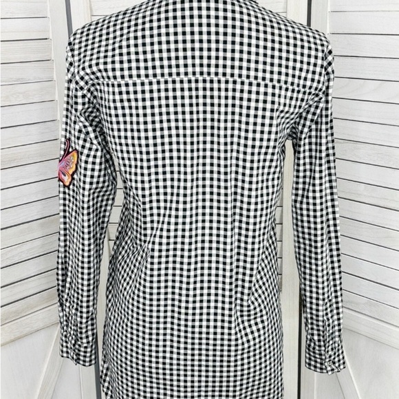 H&M Shirt Women Size 2 Black White Sequin Appliqué Gingham Check Button Front - Picture 3 of 8